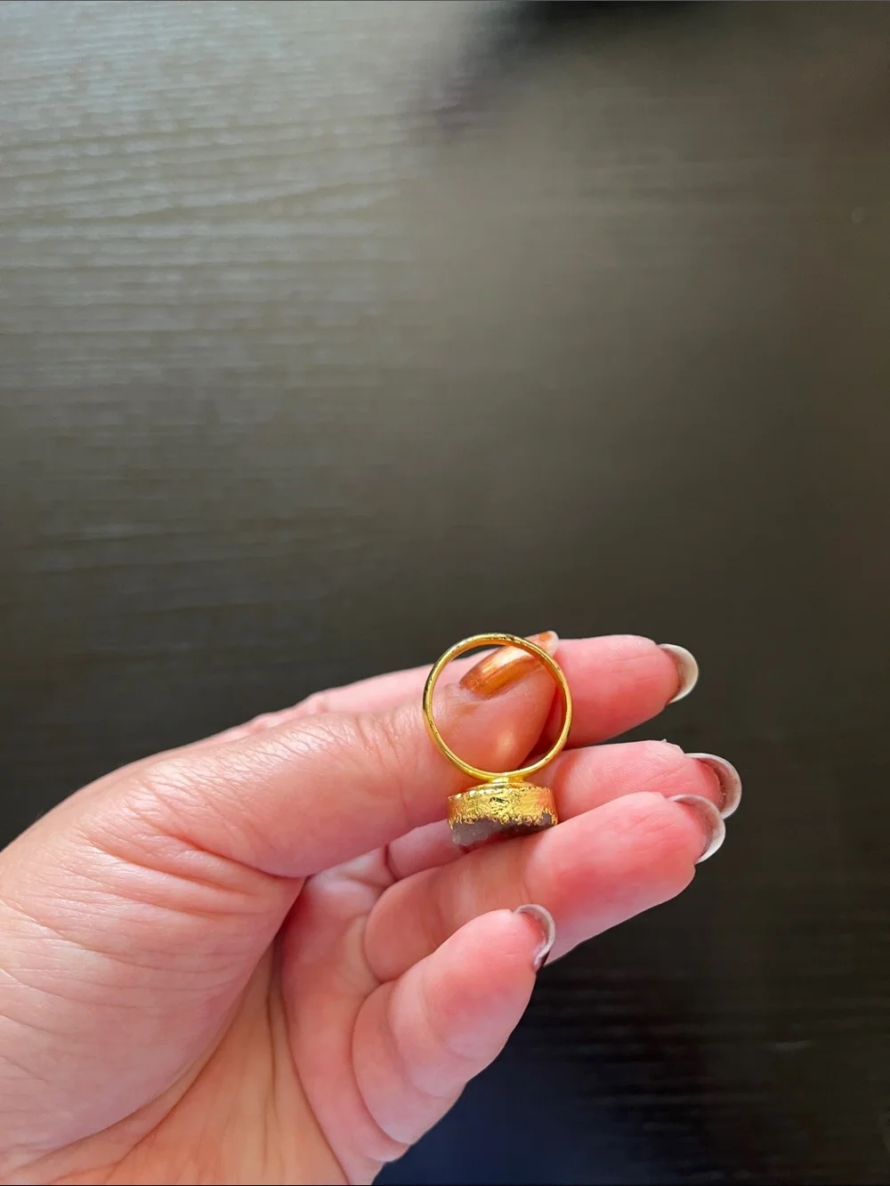 Gold Ring with White Druzy Stone - Elegant Women's Jewelry